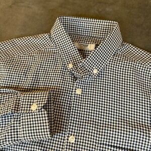 Topman Button Down Shirt Gingham Checkered Navy Blue White Casual Mens Small